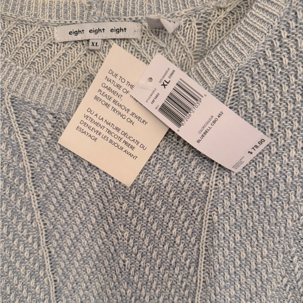 eight eight eight NWT pull over tunic sweater, cream & blue 100% cotton … - Picture 5 of 6